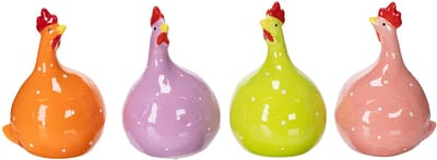 Keramische kippenfiguurtjes voor kleurrijke paasdecoraties in de woonk