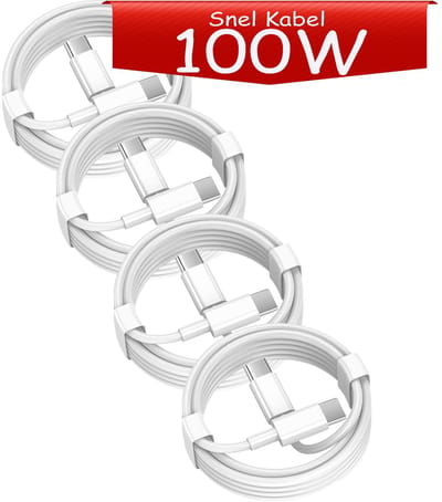 USB C naar USB C kabel - 100W Snellader - 1 Meter Oplaadkabel 4x - USB-C Oplader Snel Kabel - Wit