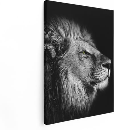 Artaza Canvas Schilderij Leeuwenkop - 30x40 cm - Klein - Wanddecoratie Dieren - Muurdecoratie Woonkamer - Kamer Accessoires Zwart Wit