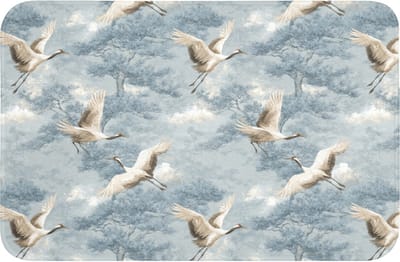 WC mat 60x40 cm - Antislip - Wolken - Kraanvogels - Blauw - Toiletmat - Vloermat - Douchemat - Toilet tapijt - Toiletmatten
