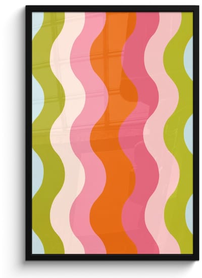 Poster in lijst - Fotolijst 60x90 cm - Posters - Banen - Golven - Kleurrijk - Verticaal - Posterlijst zwart - Decoratie - Wanddecoratie woonkamer - Muurdecoratie slaapkamer