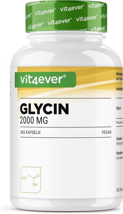 Glycine – 365 capsules – hoog gedoseerd met 2000 mg per dagelijkse portie – zeer hoge zuiverheid – zonder additieven – veganistisch - Vit4ever