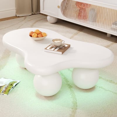 Salontafel wolk - bijzettafel - LED-lampen - onregelmatige Koffietafel - MDF - 95x62x32 cm - wit