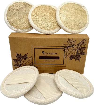 Fritzline 6x Loofah Gezicht Scrub Pad - Gezichtsverzorging - Loofa - Scrub Handschoen - Natuurspons - Vegan - Herbruikbaar