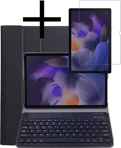 Hoes - Geschikt voor Samsung Galaxy Tab A8 - Met Screenprotector - Keyboard Book Cover - Toetsenbord Case - Hoesje - Zwart