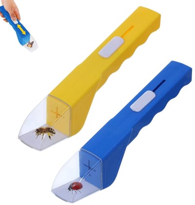 2 stuks - Handvat vliegenval - Insectenval zonder contact - blauw + geel - Insectenval - Contactloze insectenval - Handmatige insectenverdelger - Insectenval met snelsluiting