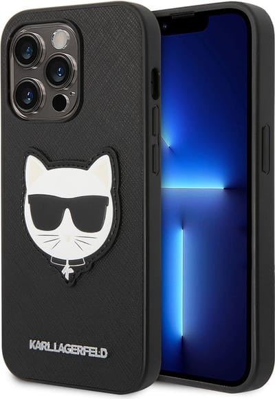 Karl Lagerfeld Saffiano Choupette Head Patch Case for iPhone 14 Pro - Black