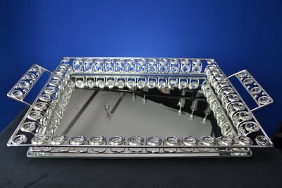 Luxe Spiegel Dienblad met Kristallen – Decoratieve Tray met Handgrepen | Glamour Design