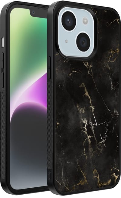 Smartphonica Telefoonhoesje voor iPhone 14 met marmer opdruk - TPU backcover case marble design - Zwart geschikt voor iPhone 14