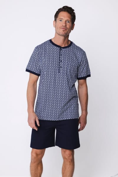Pastunette - Shortama - Blue Motion - Katoen - Blauw - Knoopsluiting - Maat XXL