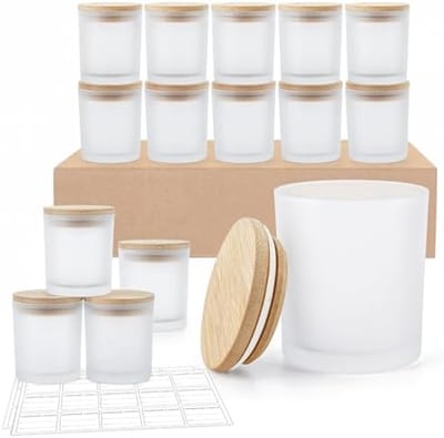 PromoHome 15 Stuks 170 ml Glazen Kaarsen Potten Set met Deksels - DIY Kaarsen Maken Set - Inclusief Labels en Marker voor Hobby en Ambachtelijke Projecten