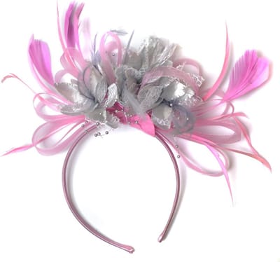 Baby Roze en Zilver Fascinator voor Bruiloft en Feest op Hoofdband