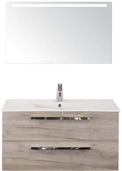 Seville Badmeubelset 100 cm - Craft Oak - Keramische Wastafel Wit Enjoy met Sence Spiegel