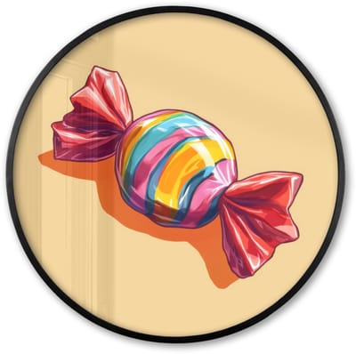 Poster in lijst Rond - Fotolijst 60x60 cm - Posters - Geel - Snoep - Kleur - Ronde posterlijst zwart - Decoratie - Wanddecoratie woonkamer - Muurdecoratie slaapkamer