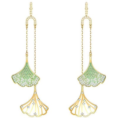 Swarovski Prachtige Ginkgo Uniek Zilveren Blad Doorgestoken Ontwerp High-End Stijl Oorbellen Dames oorbellen 5527080 Green beige