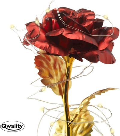 Gouden Roos Glas - Eeuwige Bloem - Bijzonder Cadeau - Met Sfeervolle LED - 21x11x11 cm - Goud