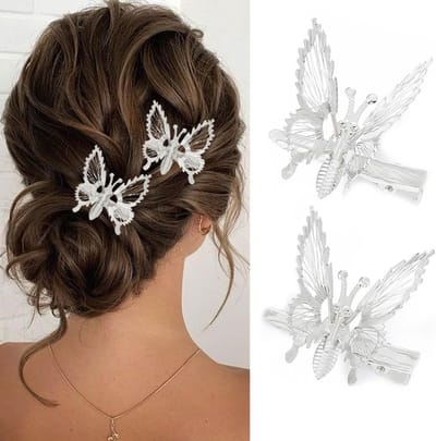 Set van 2 Vlindervormige Haarspeldjes - Bewegend Design Metalen Haaraccessoire voor Dames en Meisjes - Goud en Zilver