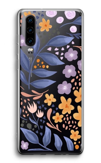 Case Company® - Hoesje geschikt voor Huawei P30 hoesje - Flowers with blue leaves - Soft Cover Telefoonhoesje - Bescherming aan alle Kanten en Schermrand