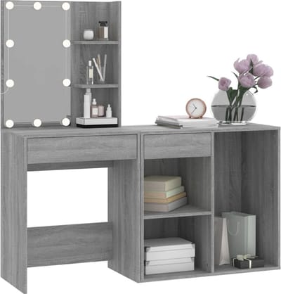 Kaptafel met spiegel en verlichting - Make up tafel - Make up - Toilettafel -Met lades - Kaptafels - Met kast - Grijs