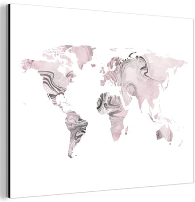 Aluminium schilderij 120x90 cm - Wanddecoratie metaal - Wereldkaart - Verf - Roze - Metalen muurdecoratie woonkamer - Decoratie industrieel - Foto op dibond - Industriële accessoires slaapkamer