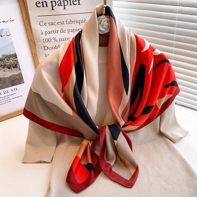 Dames Luxe Zijden Sjaal, Grote Zakdoek, Hoofddoek, Sjaal, Vierkante Sjaal, 90X90Cm red