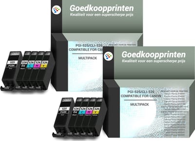 Huismerk Canon PGI-525 / CLI-526 inkt cartridges 2 x 5 Kleuren Multipack (126 ml)