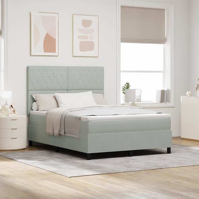 vidaXL - LED - Box - Spring - Bed - met - matras - Lichtgrijs - 140 - x - 200 - cm - Fluweel