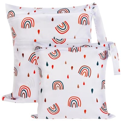 Vicloon wasbare luiertas, 2 stuks Droge natte tas, Baby Natte Tas met ritssluiting, Waterdichte Herbruikbare Wet Bag Organizer voor luiers, zwemkleding of vuile was - Met ritssluiting - regenboogstijl