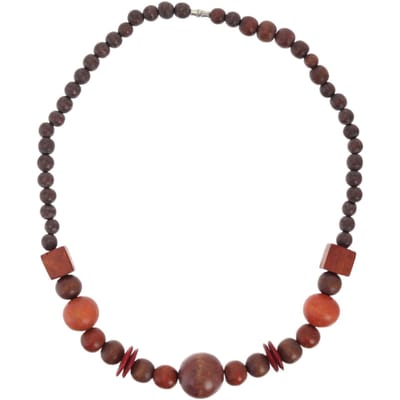 Behave – Ketting – Hout – Bruin;Rood – 48 cm – Nikkelvrij – Handgemaakt