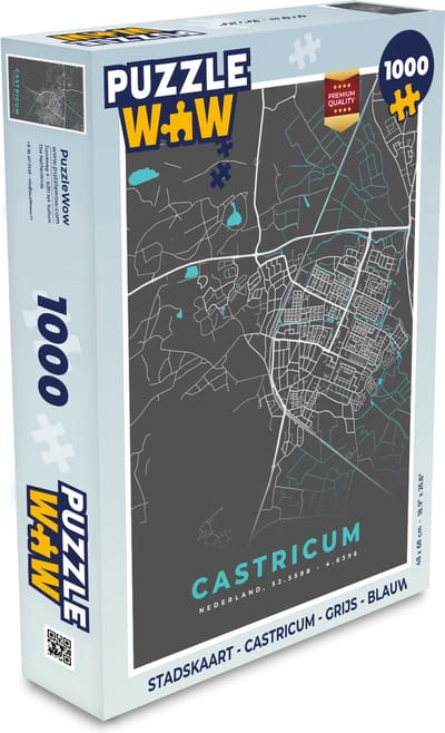 Puzzel Stadskaart - Castricum - Grijs - Blauw - Legpuzzel - Puzzel 1000 stukjes volwassenen - Plattegrond