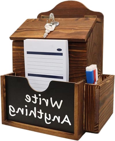 Ideeënbus Met Slot - Stembus Afsluitbaar - Suggesties Verzamelen - Dubbele Sleuven Ontwerp - 27x205x15cm - Houtkleurig