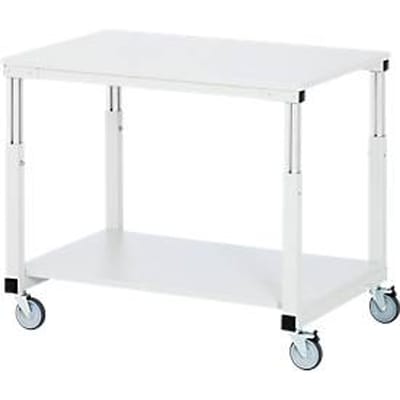 Rau tafelwagen serie E, 2 etages, EGB melamine panelen, stalen buisframe, 4 TPE zwenkwielen, B 1000 x D 700 x H 650-1000 mm, tot 450 kg, lichtgrijs