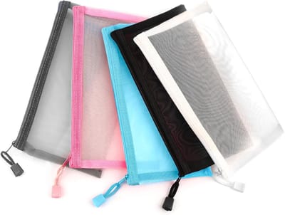 5 stuks - Pennenetui - Mesh etui met ritssluiting - Portemonnee-organizer - Modieus en sportief - Zwart, grijs, blauw, roze, wit