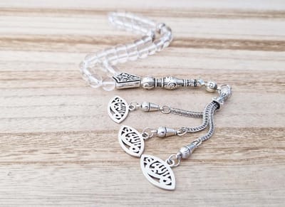 Handgemaakte tesbih "tasbih" natuursteen "Bergkristal" - Aantal kralen 33 - Diameter kralen 8 MM - met metaal tassel "model D3" - Een mooi cadeau-idee