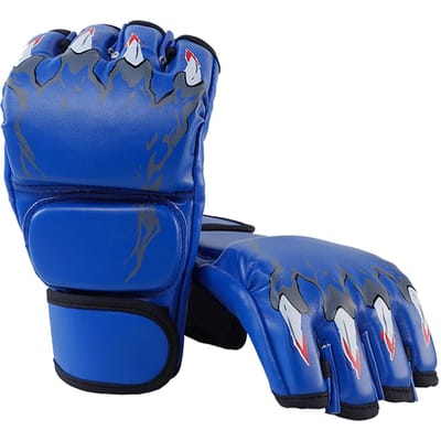 Gants de Boxe à Doigts Partiels Gants de Kickboxing à Doigts Partiels avec Sangle de Poignet Réglable pour Hommes Femmes Tiger Claw Style Blue blue