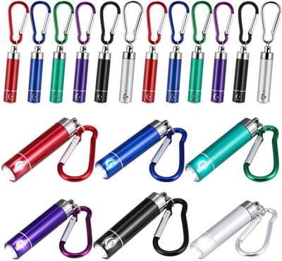 longziming -Set van 18 Mini Zaklampen – Kinderfeestje Cadeau met Sleutelhanger – LED Zaklampjes in 6 Kleuren, Licht & Duurzaam Aluminium
