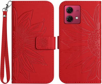 Coverup Hoesje - Geschikt voor Motorola Moto G84 Hoesje - Coverup Zonnebloem Book Case met Koord - Rood