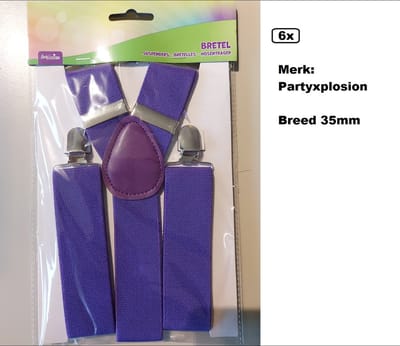 6x Luxe Bretel paars - breed 35mm - merk partyxplosion - bretels kleding accessoires thema feest party festival