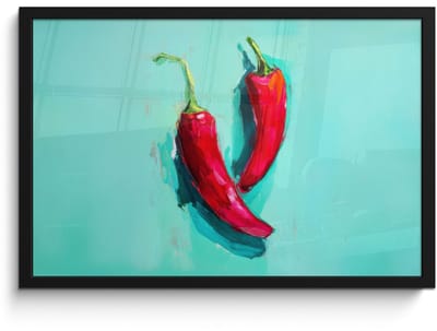 Poster in lijst - Fotolijst 60x40 cm - Posters - Chilipepers - Geverfd - Rood - Posterlijst zwart - Decoratie - Wanddecoratie woonkamer - Muurdecoratie slaapkamer