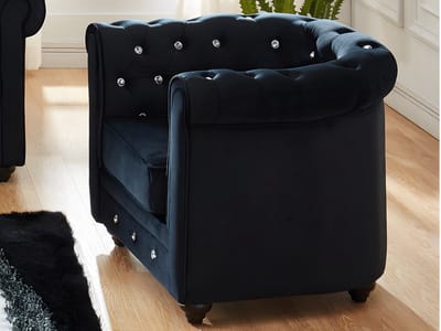 Vente-unique Set van 2 fauteuils CHESTERFIELD - velours - zwart met kristallen knopen