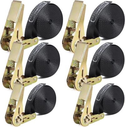 Spanngurte met ratel - Set van 6, 2M/4M/5M, Gurtband 25mm breed, Belastbaarheid tot 1000 kg, Ideaal voor motor, fiets, bagage en campingbeveiliging, zwart