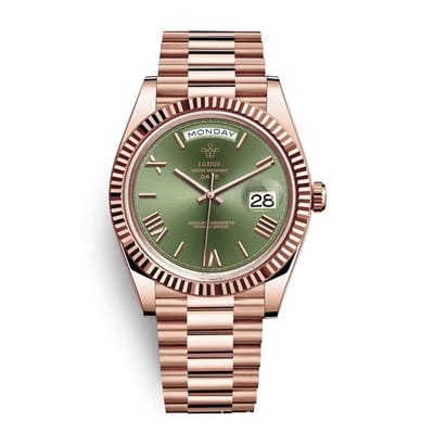Selevie Horloge Just - Roségoude schakelband met Groene wijzerplaat - Luxe horloge - Unisex - met horloge box