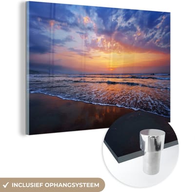 MuchoWow® Glasschilderij 30x20 cm - Schilderij acrylglas - Zee - Zon - Kleuren - Foto op glas - Muurdecoratie woonkamer - Wanddecoratie slaapkamer - Schilderijen