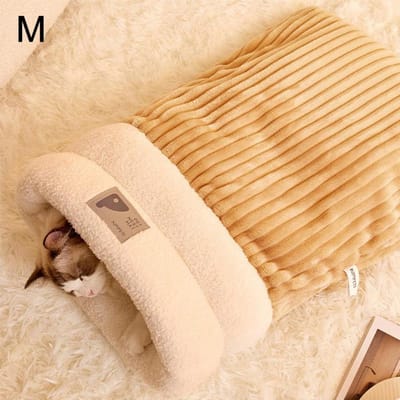 Slaapzak voor huisdieren Winter Warm Zacht Pluche Half Omsloten Kattennest Slaapzak Thuis Kat en Hond Comfortabel Bed Accessoires bruin
