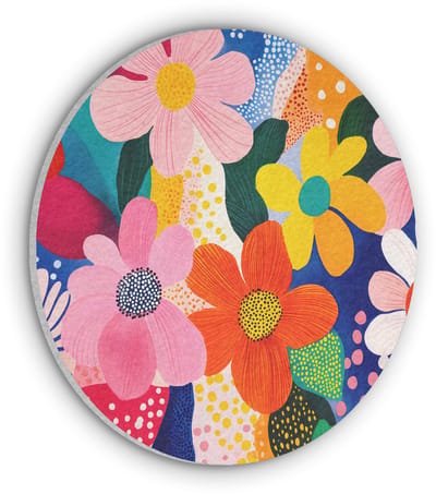 Akoestisch wandpaneel rond 30x30 cm - Vilt schilderij Bloemen - Kleurrijk - Stippen - Ronde akoestische panelen - Geluidsdempende wanddecoratie - Geluidsisolatie wandcirkel - Muurdecoratie geluidspanelen