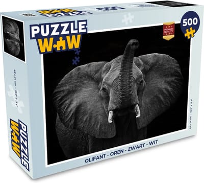 Puzzel Olifant - Oren - Zwart - Wit - Legpuzzel - Puzzel 500 stukjes