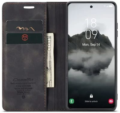 CaseMe 013 Hoesje Geschikt voor Samsung Galaxy S25 Plus - Book Case met Standaard - Portemonnee Beschermhoes - Pasjeshouder voor Twee Pasjes - Zwart