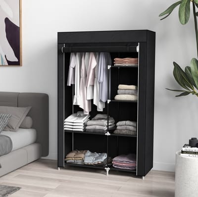 HAUSS SPOLE Kledingkast - Stoffen Garderobekast Met Hanggedeelte En 6 Legplanken - Voor Slaapkamer En Wasruimte - Zwart - 103x43x162,5 Cm