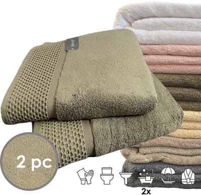 iSleep Deluxe Badlaken - 2 Stuks - 70x140 cm - Olijf Groen