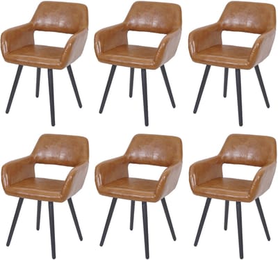 Set van 6 eetkamerstoelen MCW-A50 II, keukenstoel, retro jaren 50 ontwerp ~ imitatiesuède, donkere poten